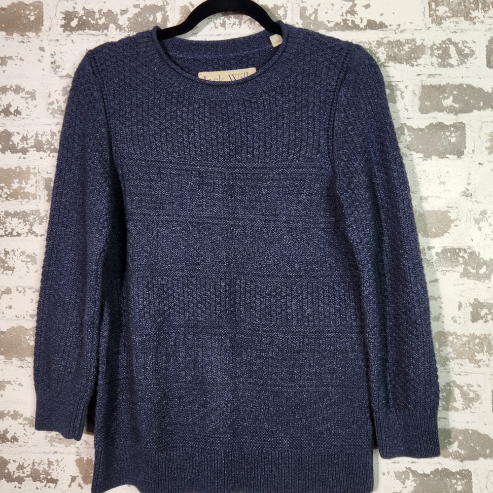 Jack Wills Sweater Mens US 8 Navy Blue Textured Cotton Knit Preppy Heritage